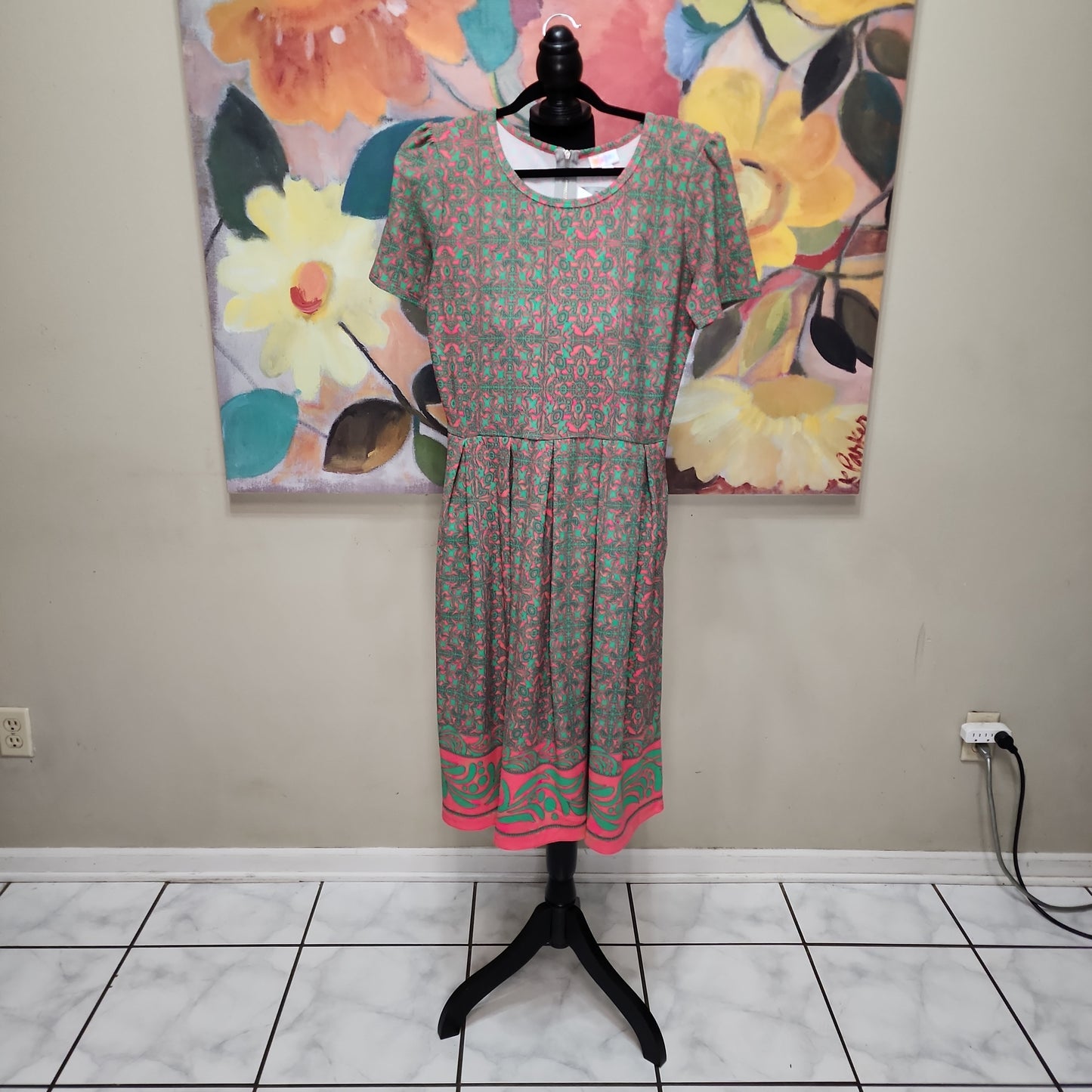 Lula Roe A Line Pink and Green Dress