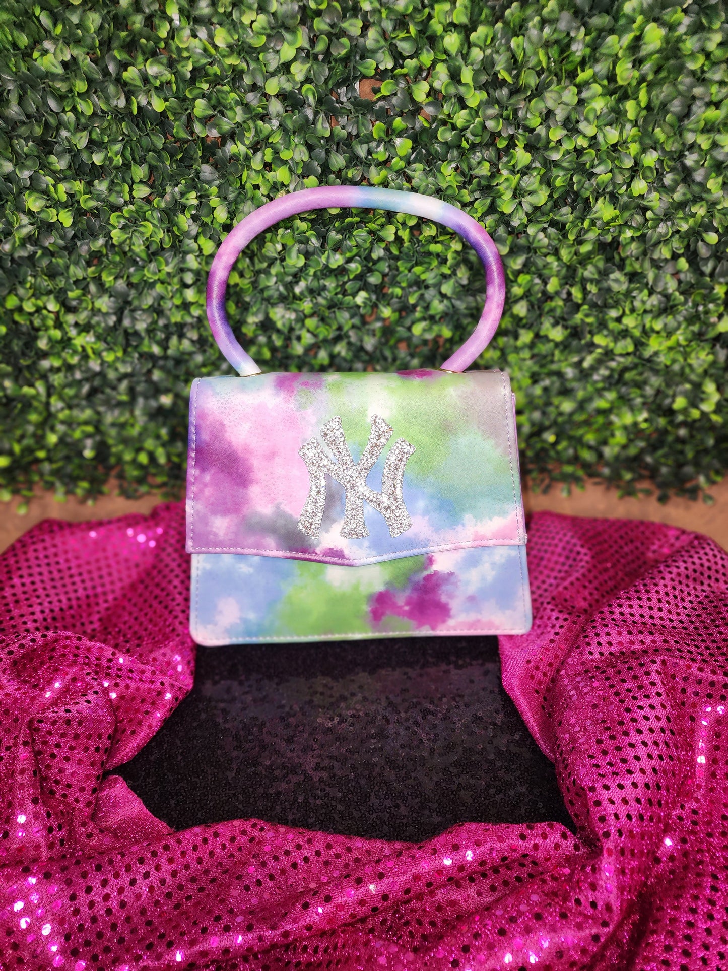 NY Tie Dye Small Faux Leather Handbag