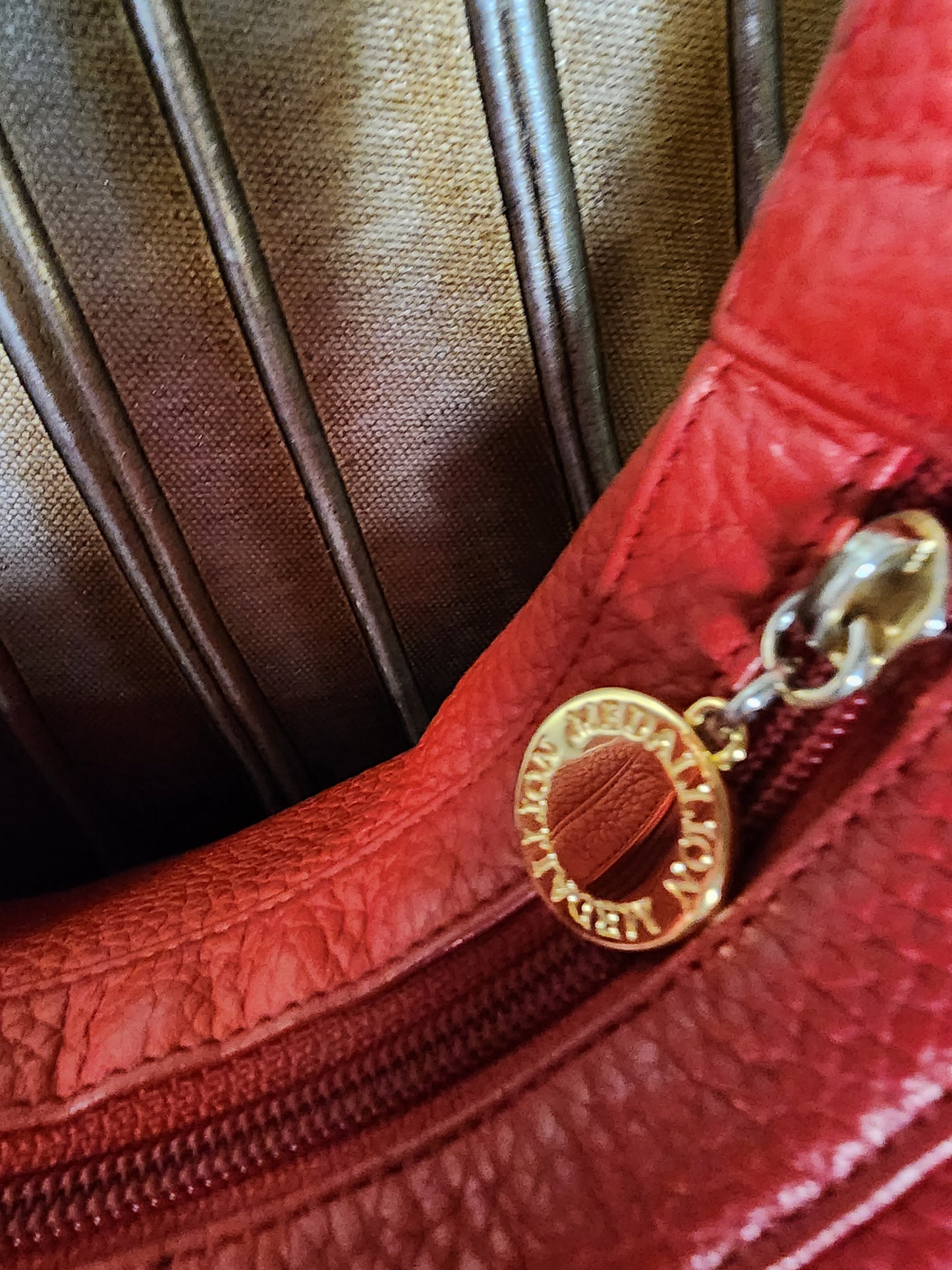 Medallion Red Leather Handbag w/Gold Hardware