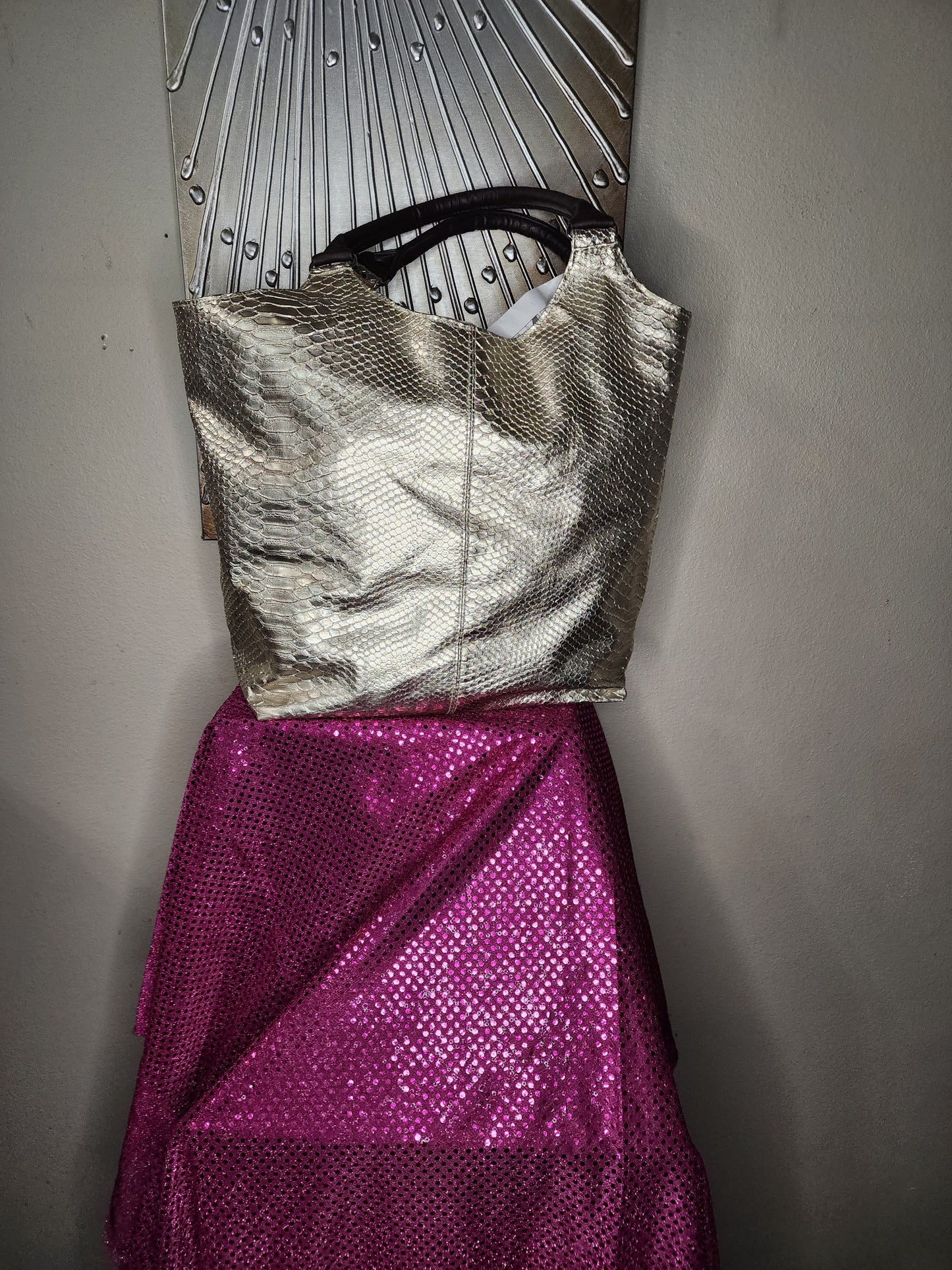 Gold Neiman Marcus Faux Snakeskin Tote