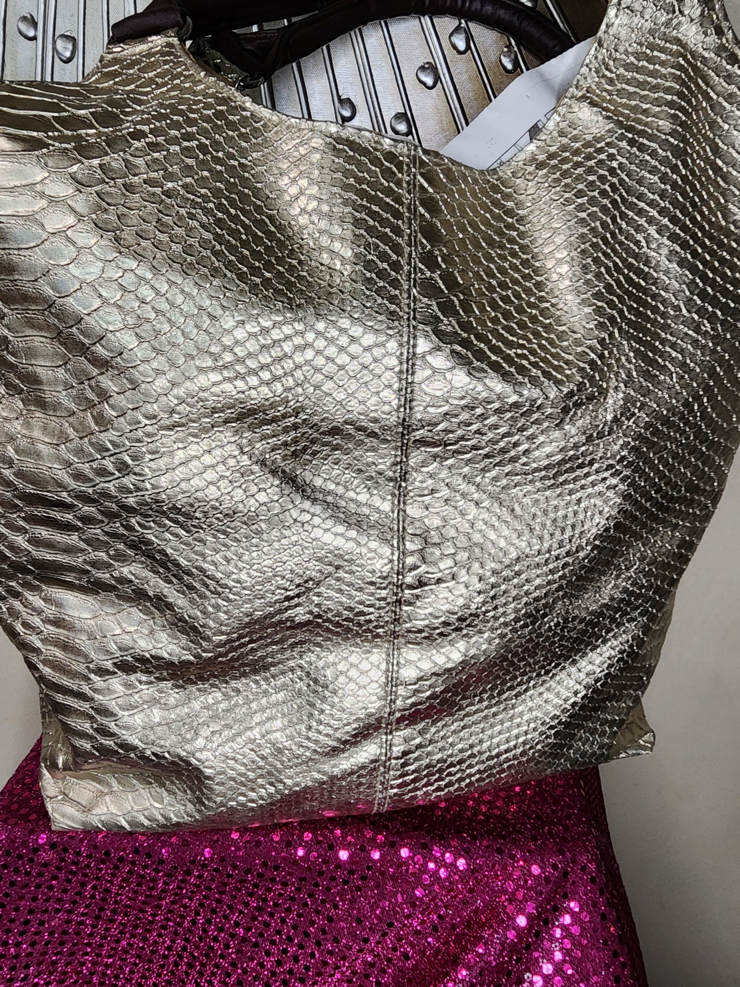 Gold Neiman Marcus Faux Snakeskin Tote