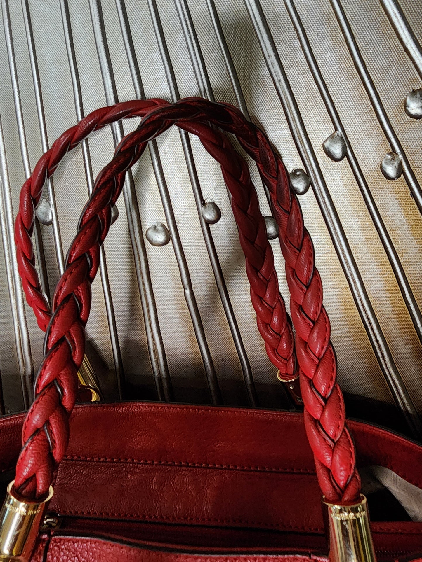Michael Kors Red Handbag with Braided Straps and Gold Hardware