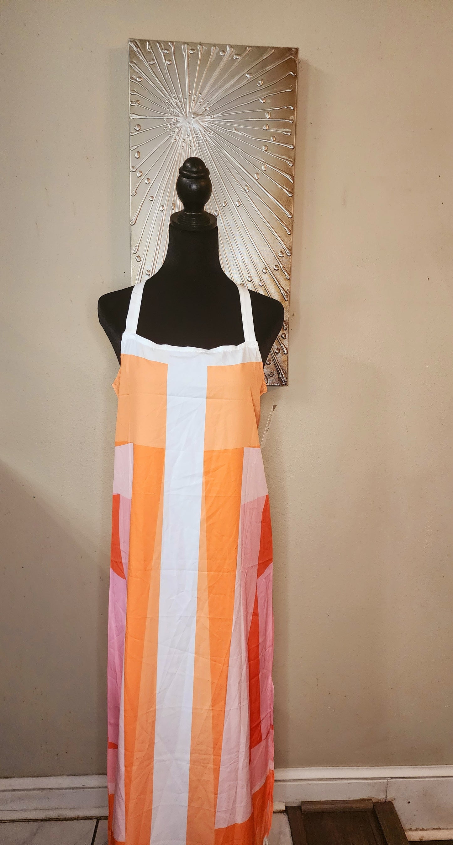 Maxi Color Block Dress in Orange, White, Pink and Peach