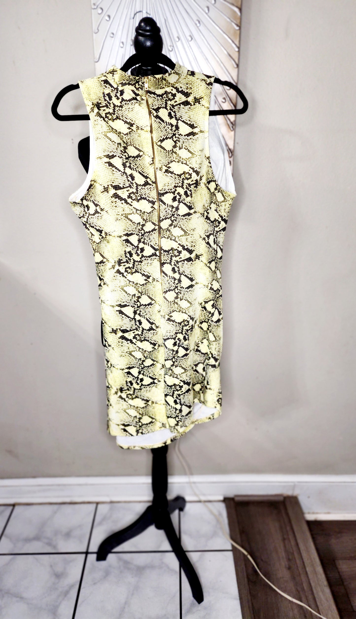 Fashion Nova So Snakey Ruched Mini Dress (Yellow and Black)