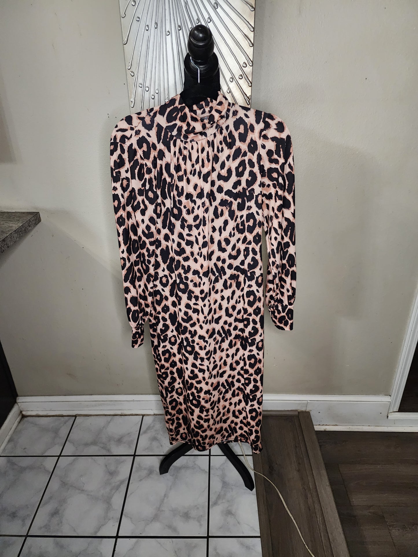 Boohoo Leopard Roll Neck Midi Dress