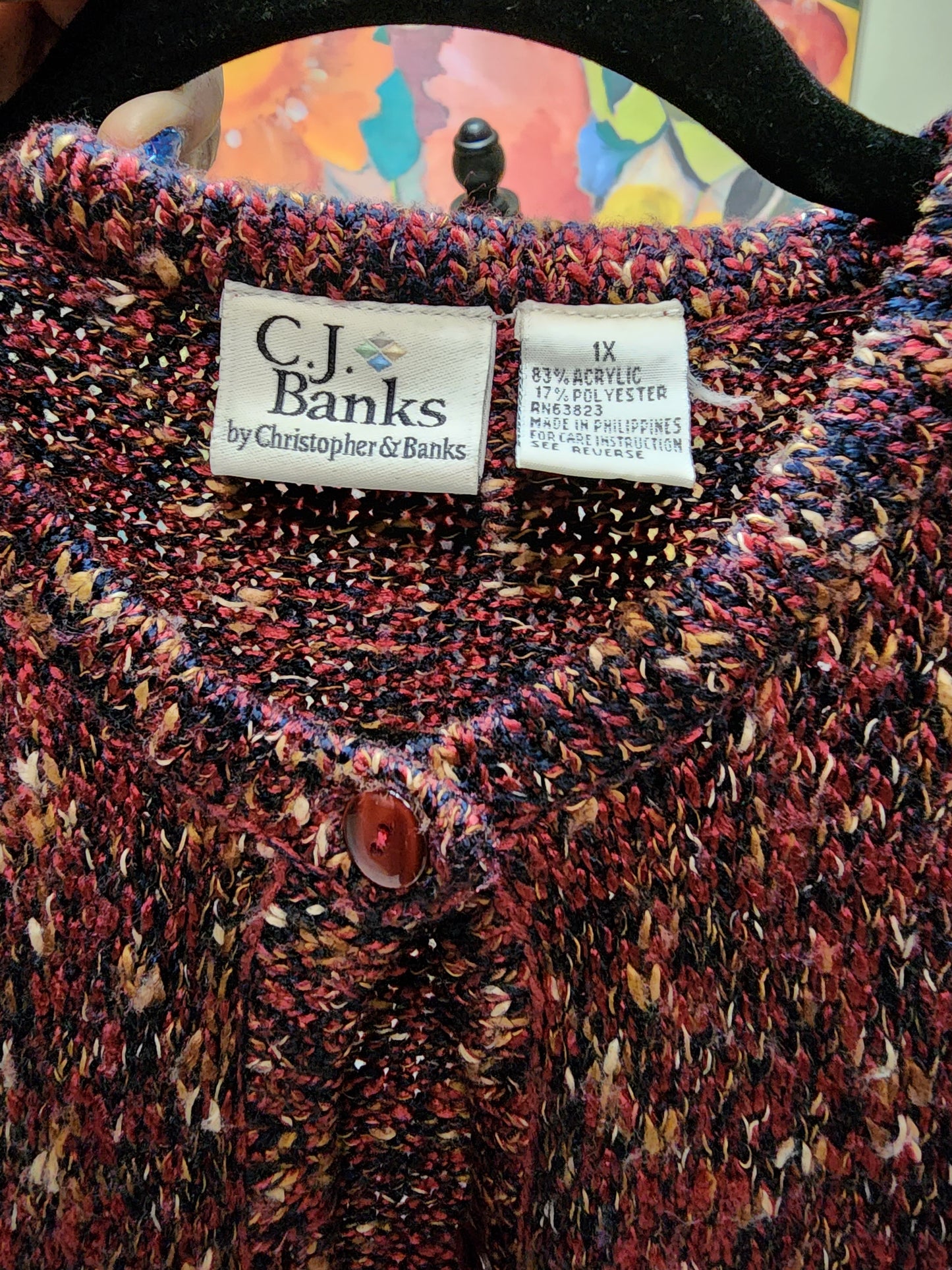 C.J. Black Multi Color Button Up Sweater