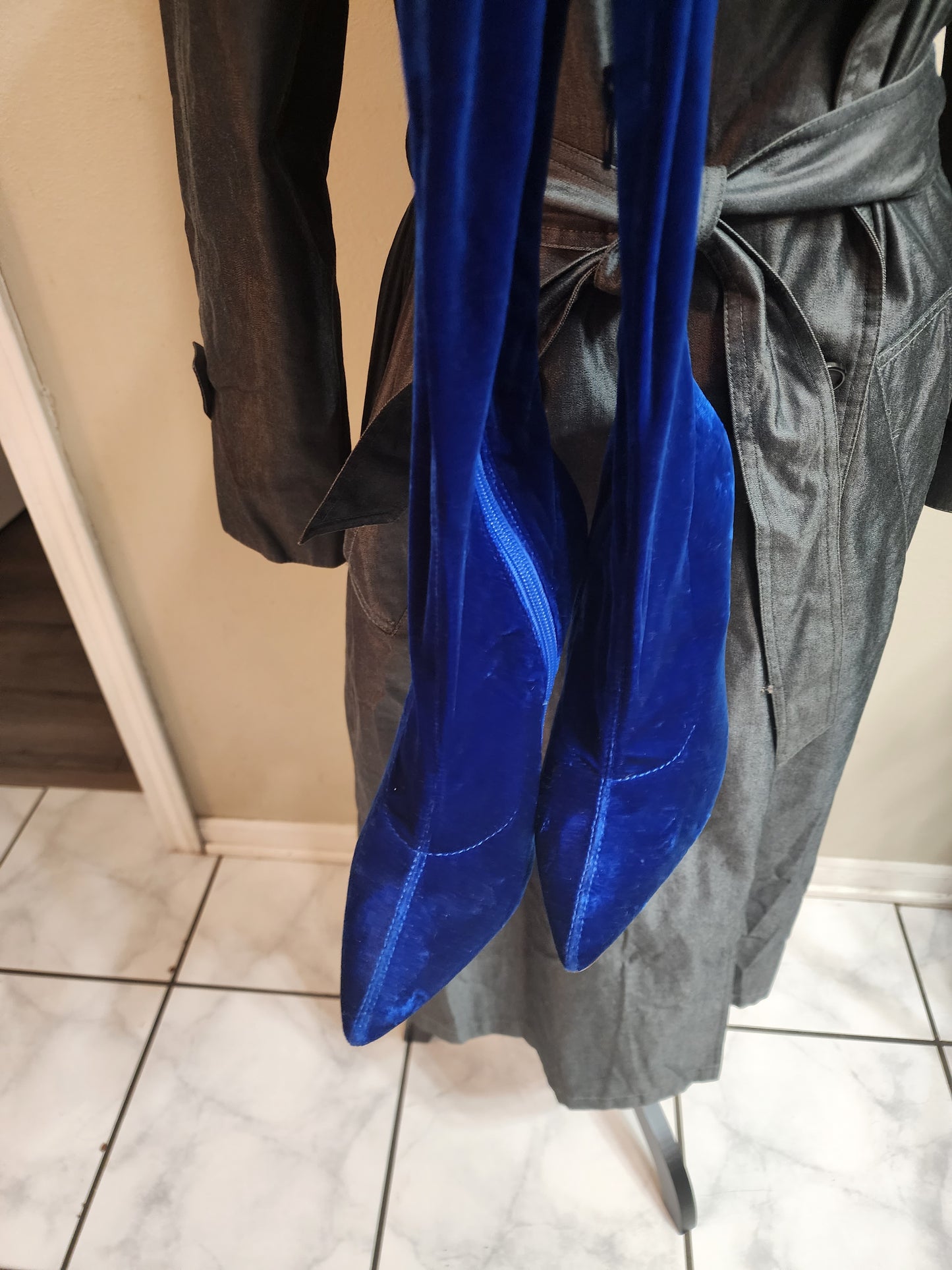 Liliana Blue Velvet Thigh High Boots
