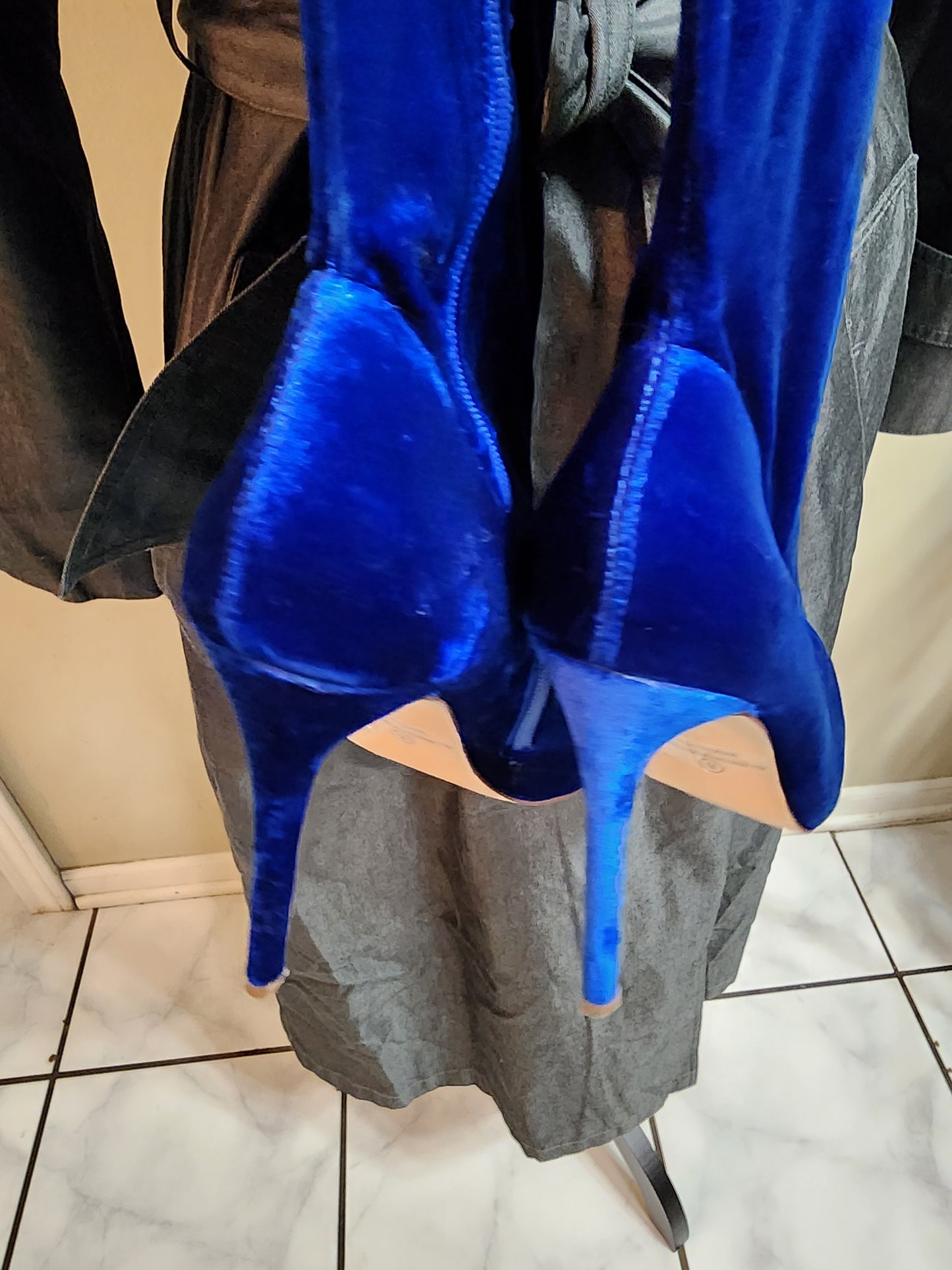 Liliana Blue Velvet Thigh High Boots