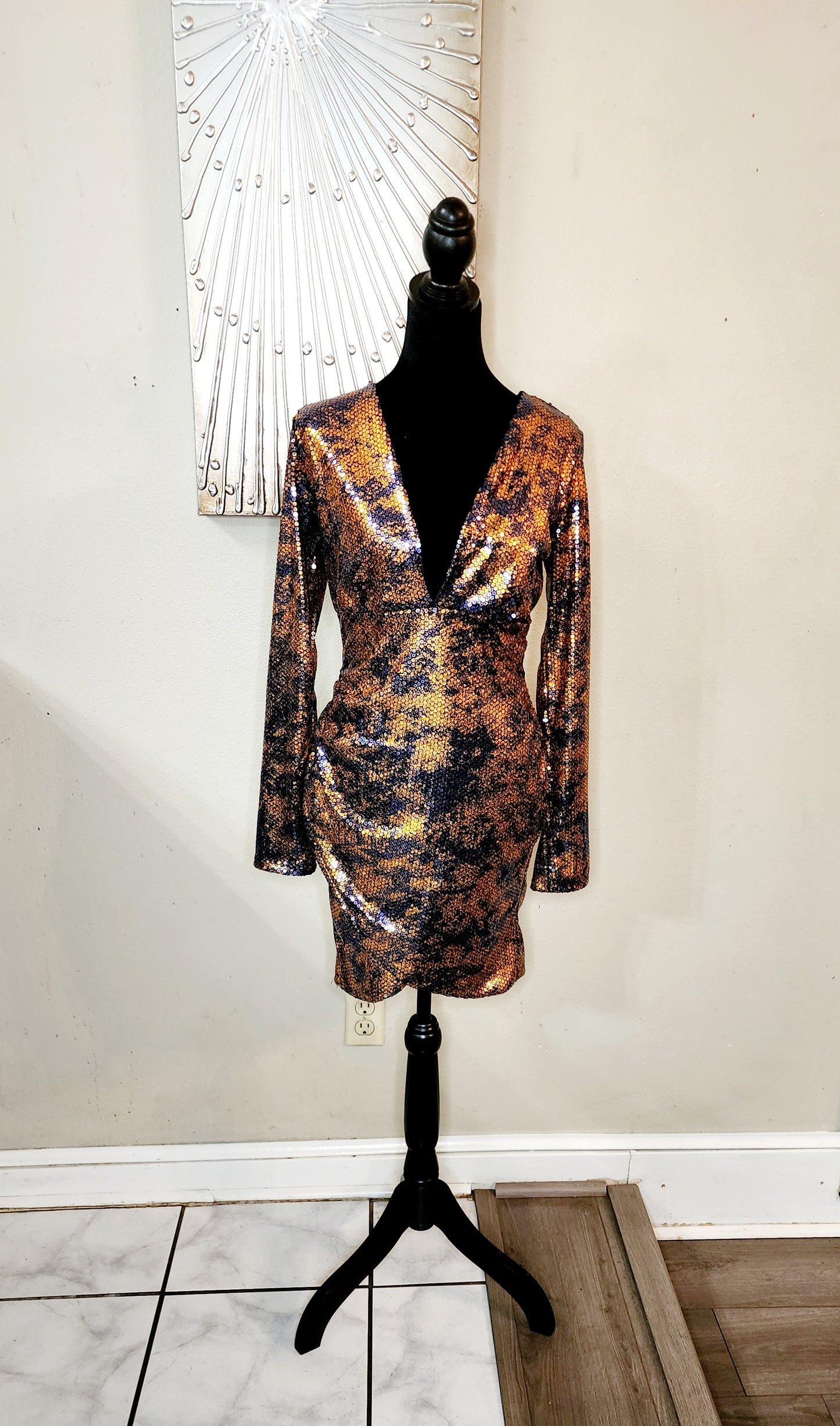 Kafef Designs Bronze and Blue Sequin Mini Dress