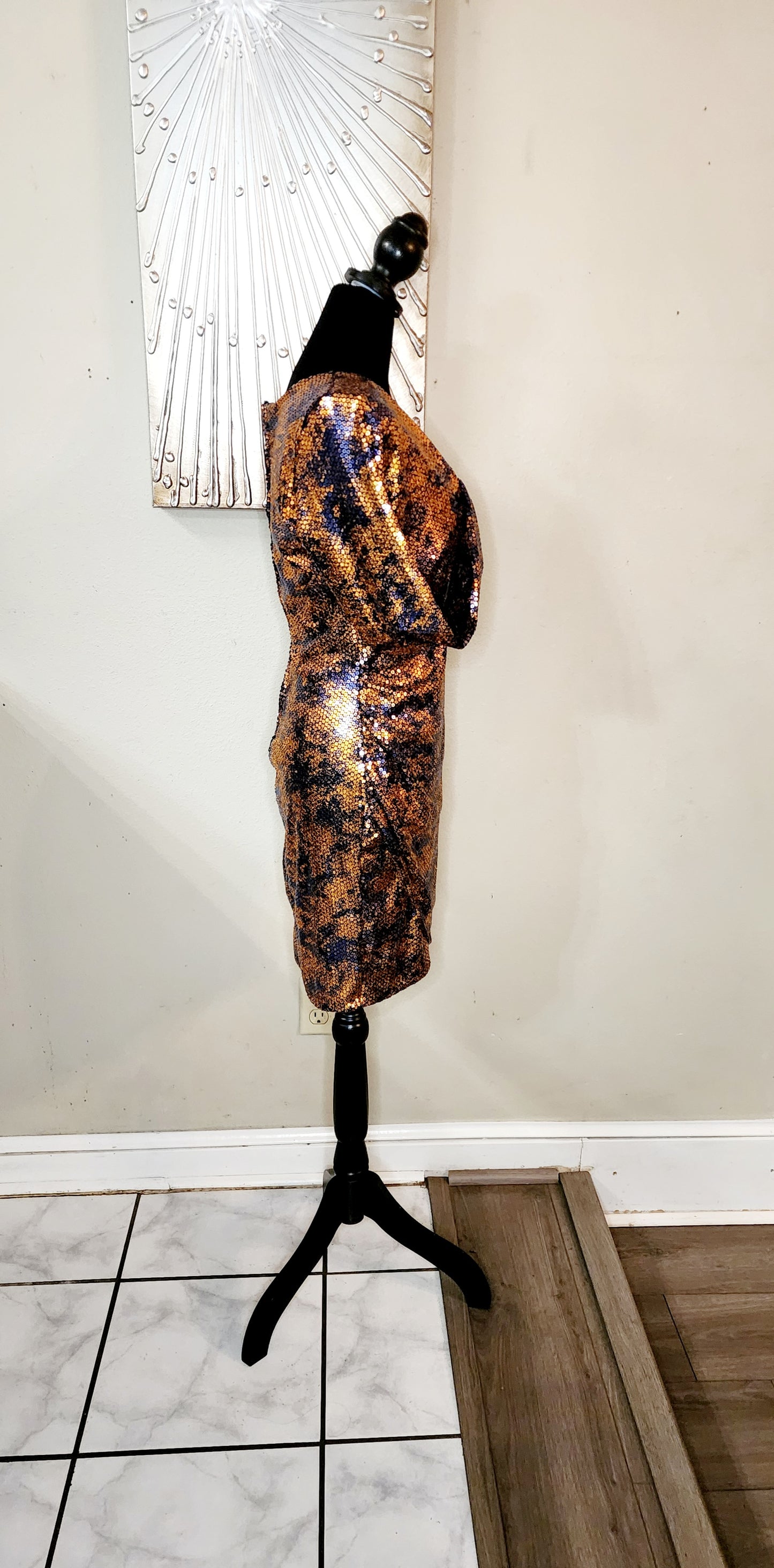 Kafef Designs Bronze and Blue Sequin Mini Dress