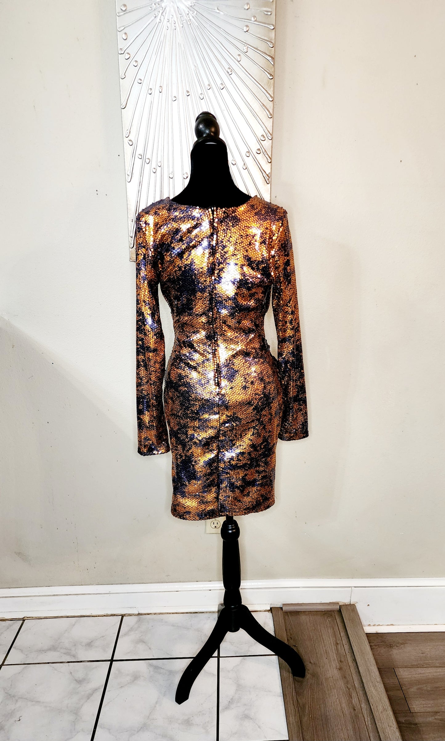 Kafef Designs Bronze and Blue Sequin Mini Dress