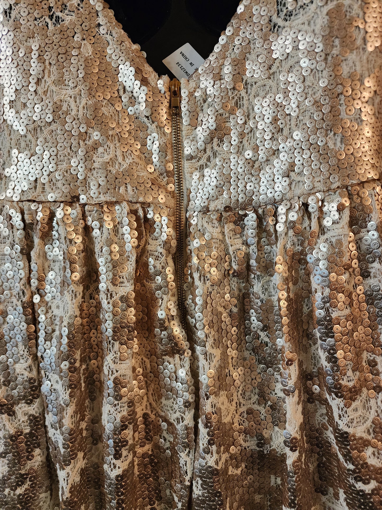 Gianni Bini Beige and Gold Sequin Dress