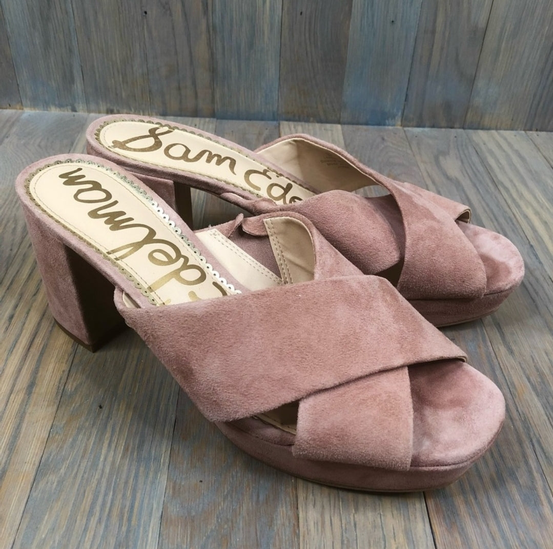 Sam Edelman Jayne Dusty Rose Suede Chunky Block Mules