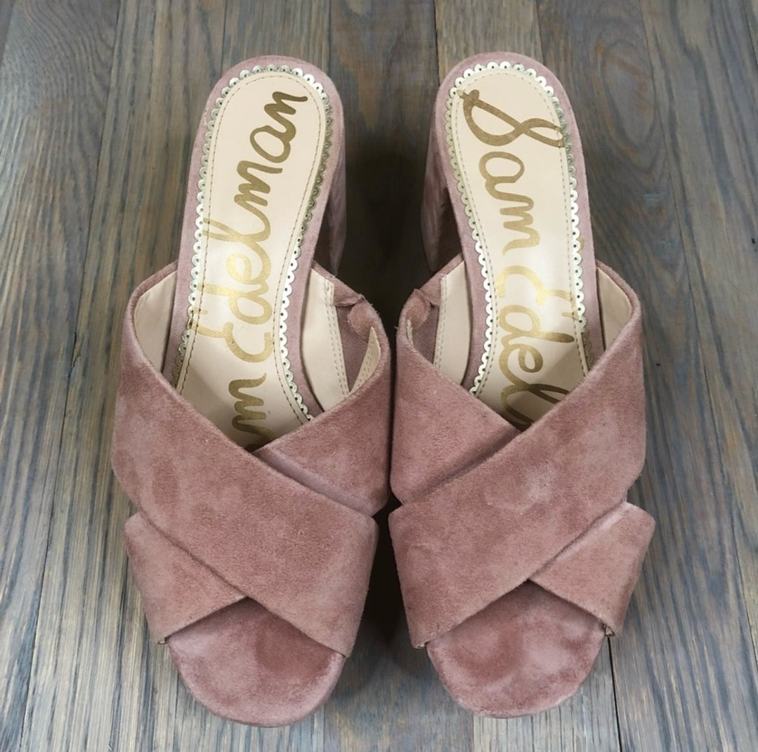 Sam Edelman Jayne Dusty Rose Suede Chunky Block Mules