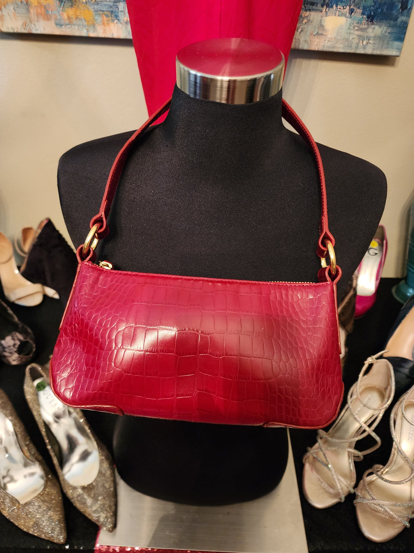 Ralph Lauren Crocodile Blood Red Purse-FREE