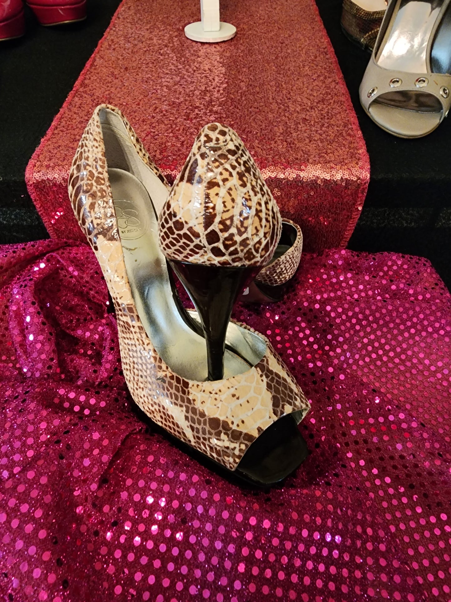 Jessica Simpson Snake Skin Peep Toe Open Side Pump