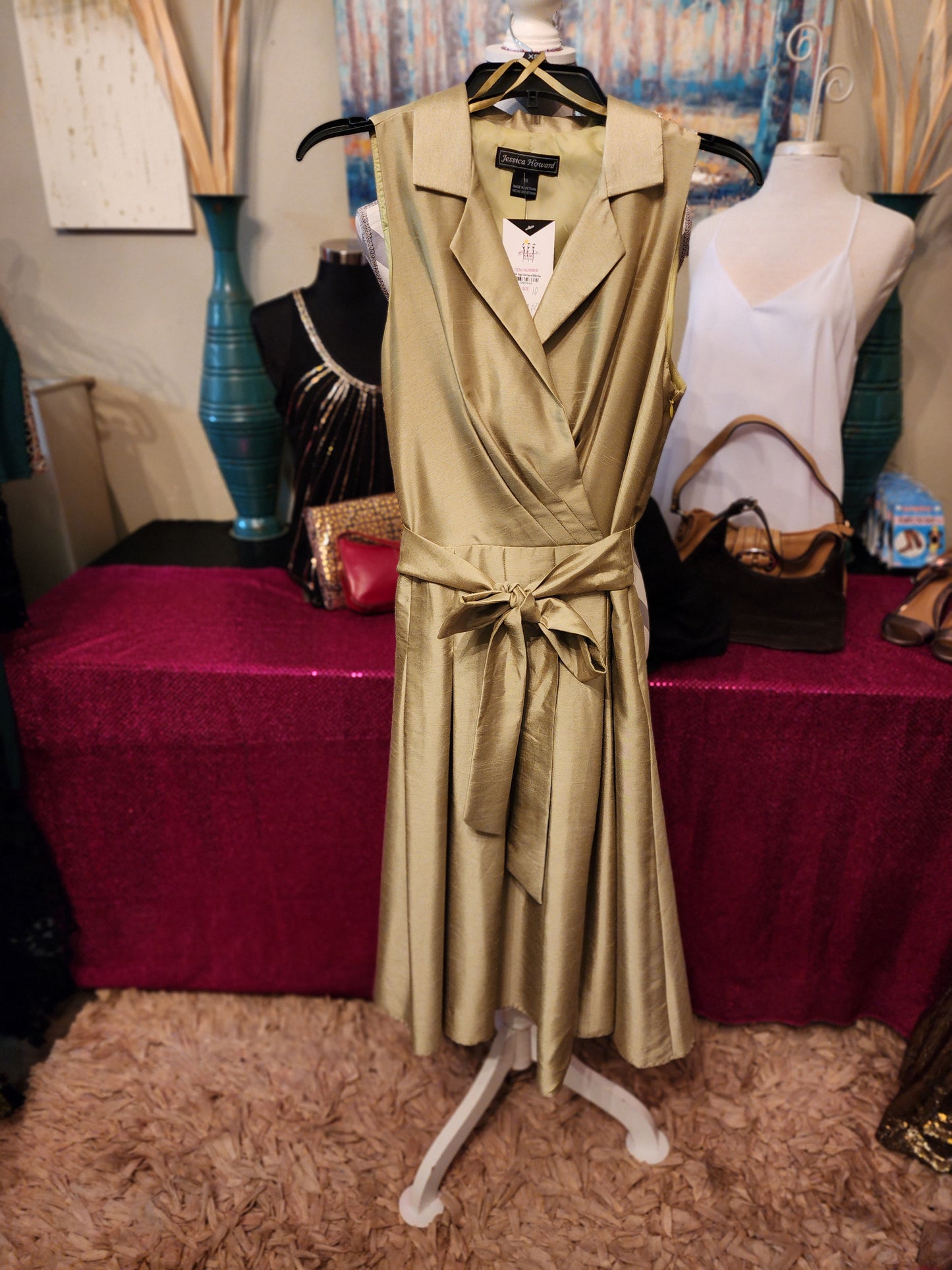 Jessica Howard Pistachio Green belted Semi Formal Dress