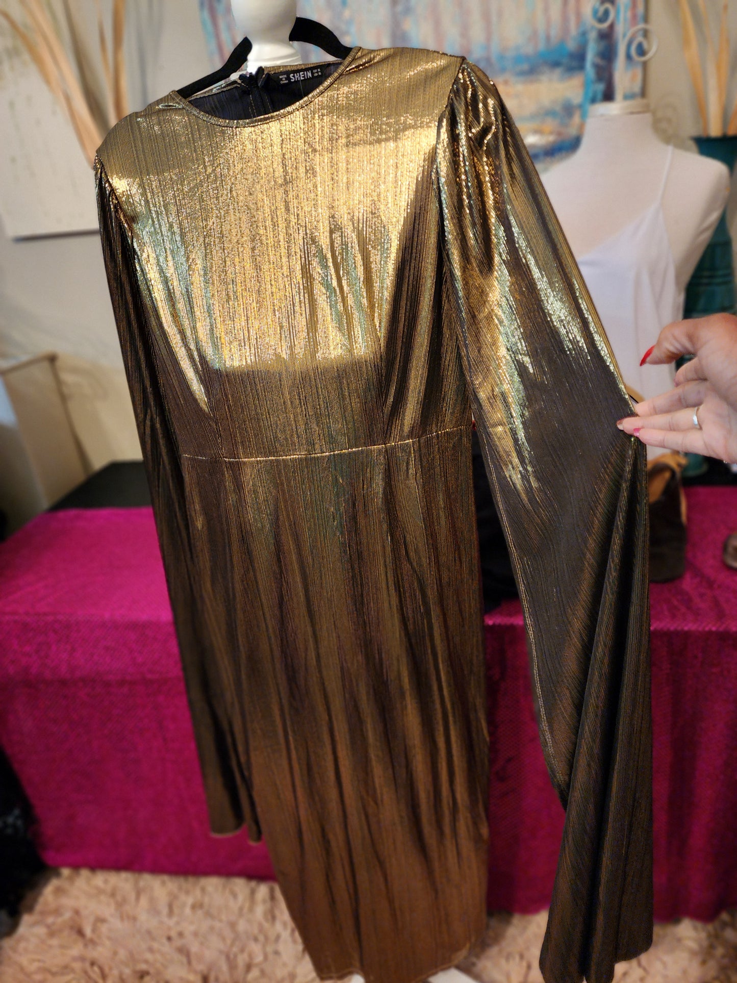 Shein Gold Flare Arm Dress