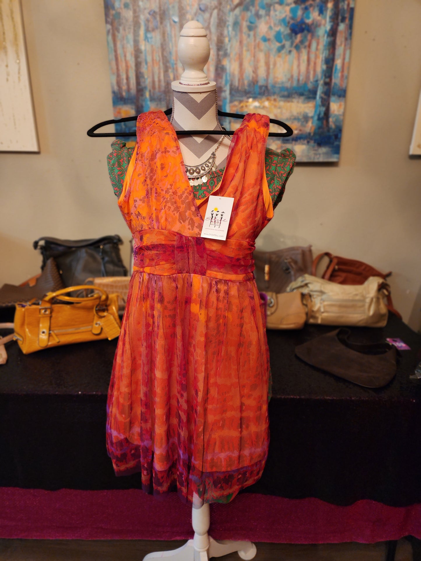 Erica Brooke Collection Orange, Fuchsia and Purple Mesh Dress