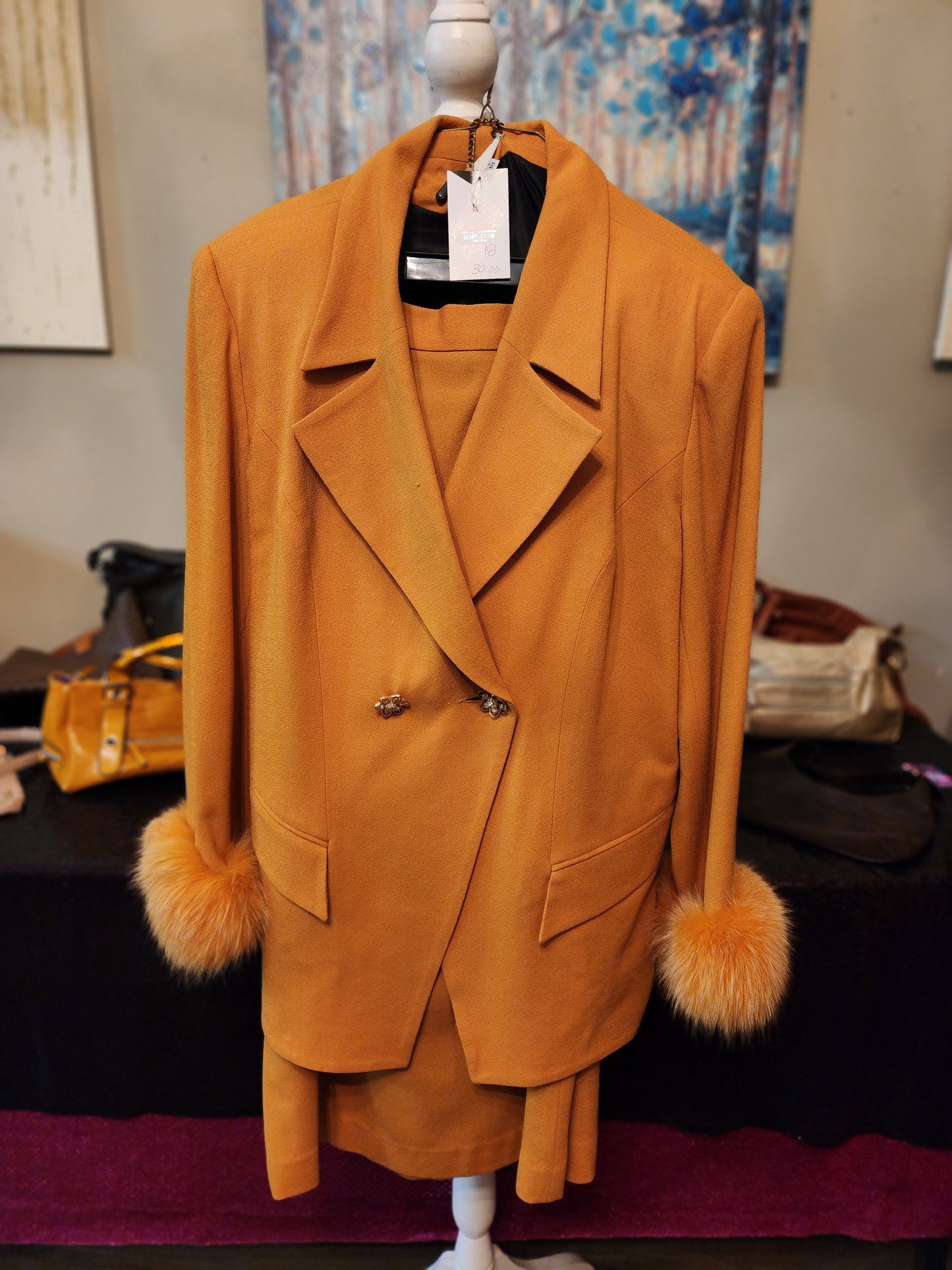 Lily & Taylor Mustard 2 Pcs Suit with Fur (Skirt)