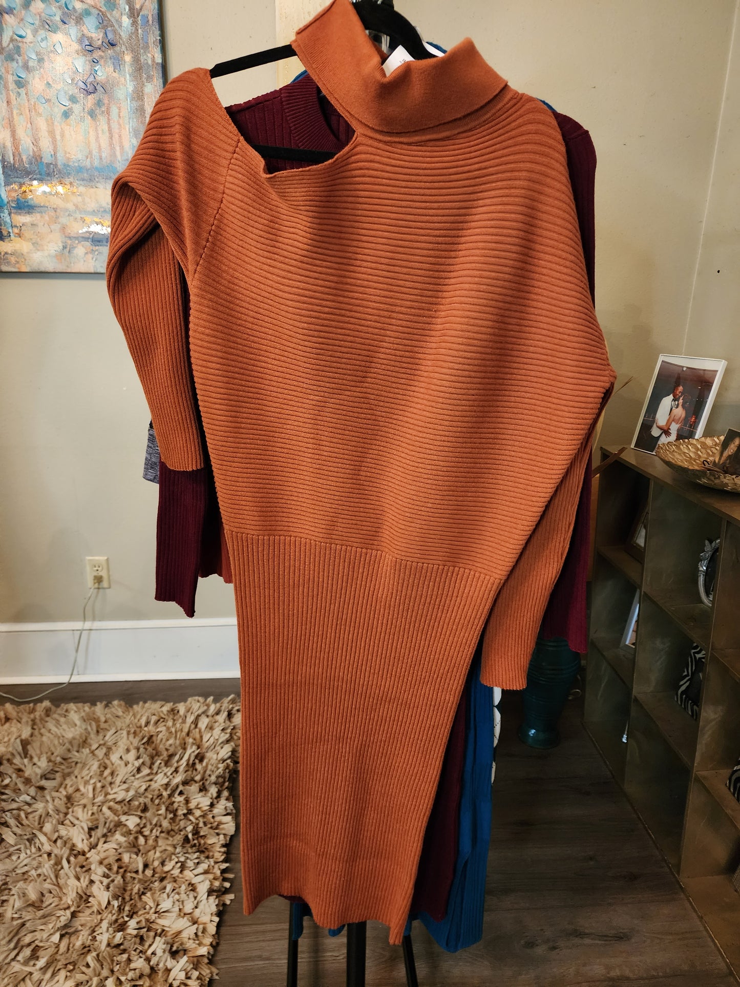 Fashion Nova Rust Ribbed Sweater Dress
