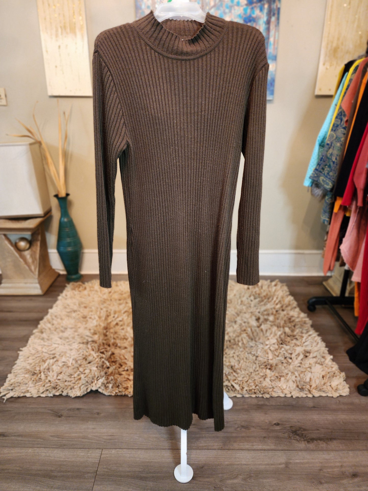 Lennie for Nina Leonard Olive Green Ribbed Maxi