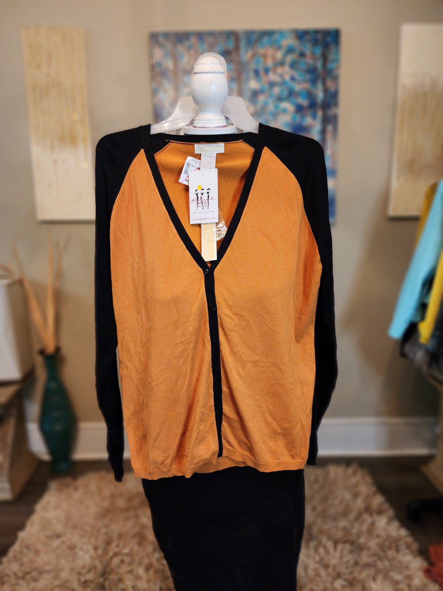Christina Cardigan Black and Rust