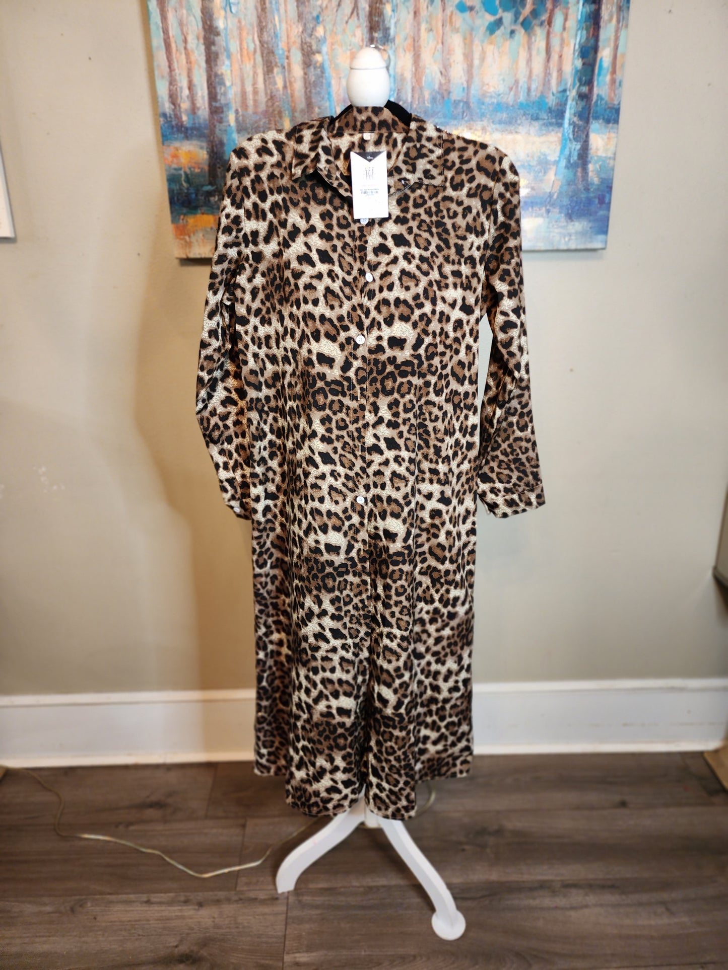 Brown Animal Print Button Down Shirt Dress