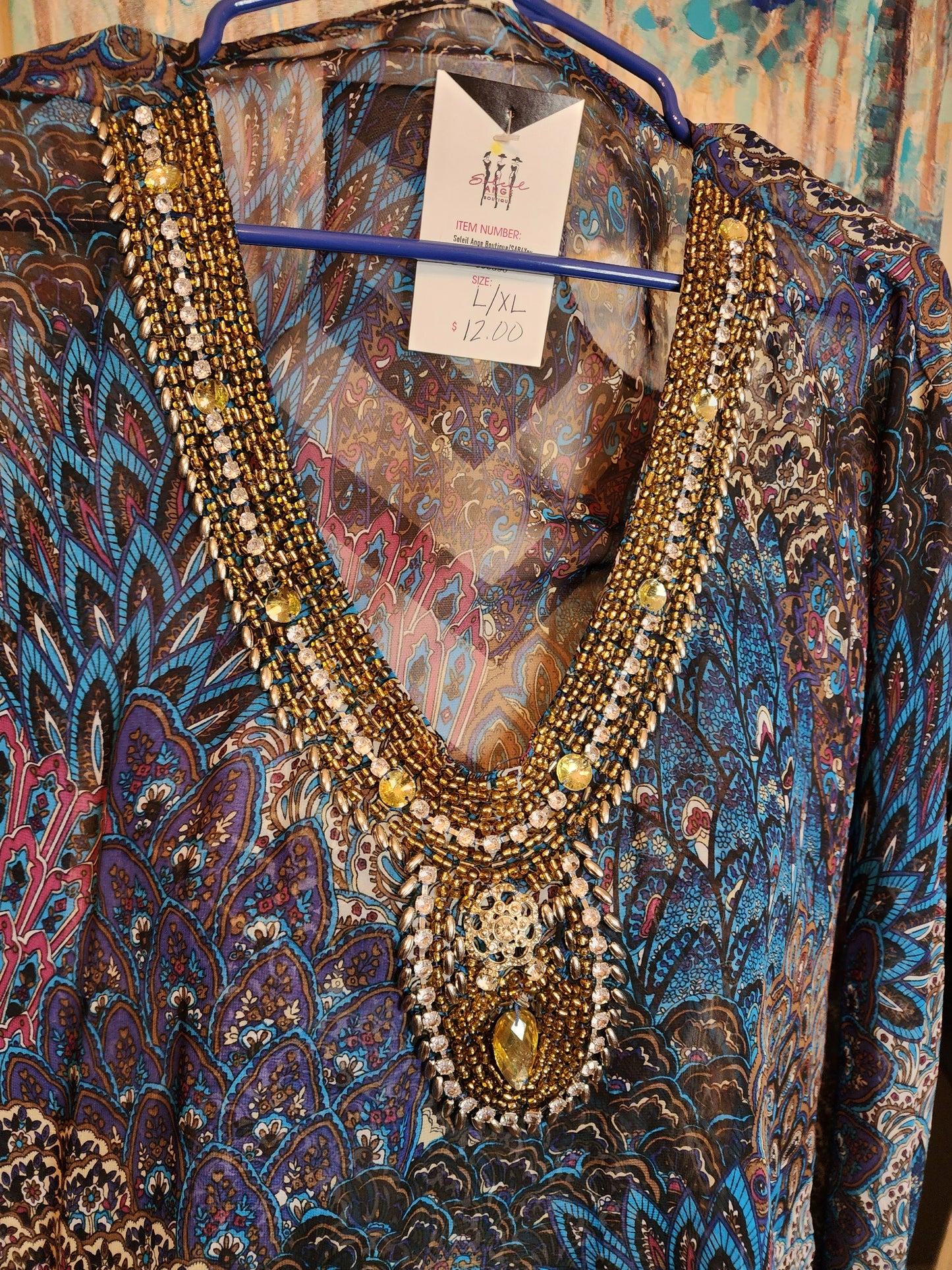 Sheer Jeweled Batwing Blouse