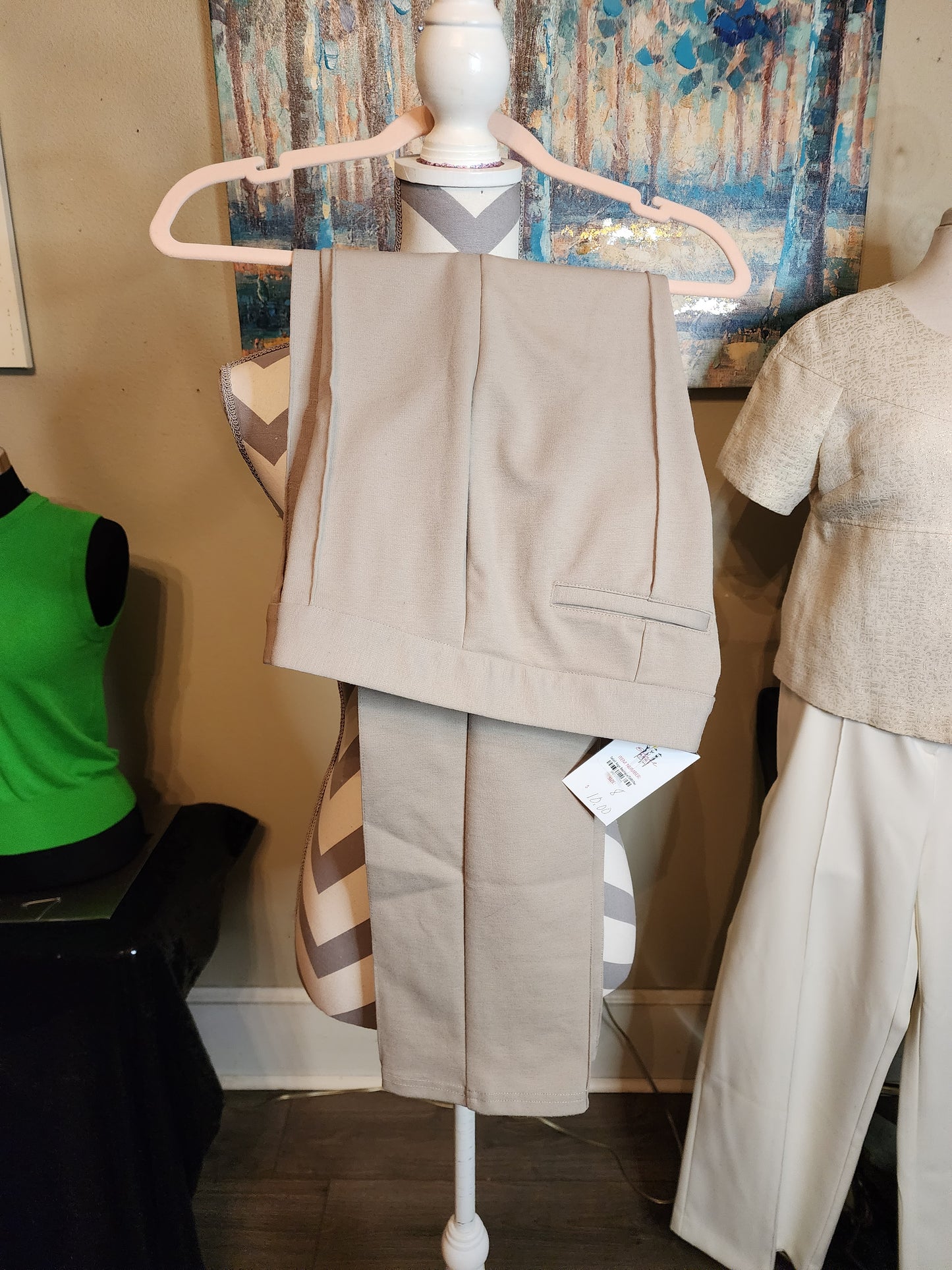 Alfani Knit Straight Leg Slacks with Seams (Sand)