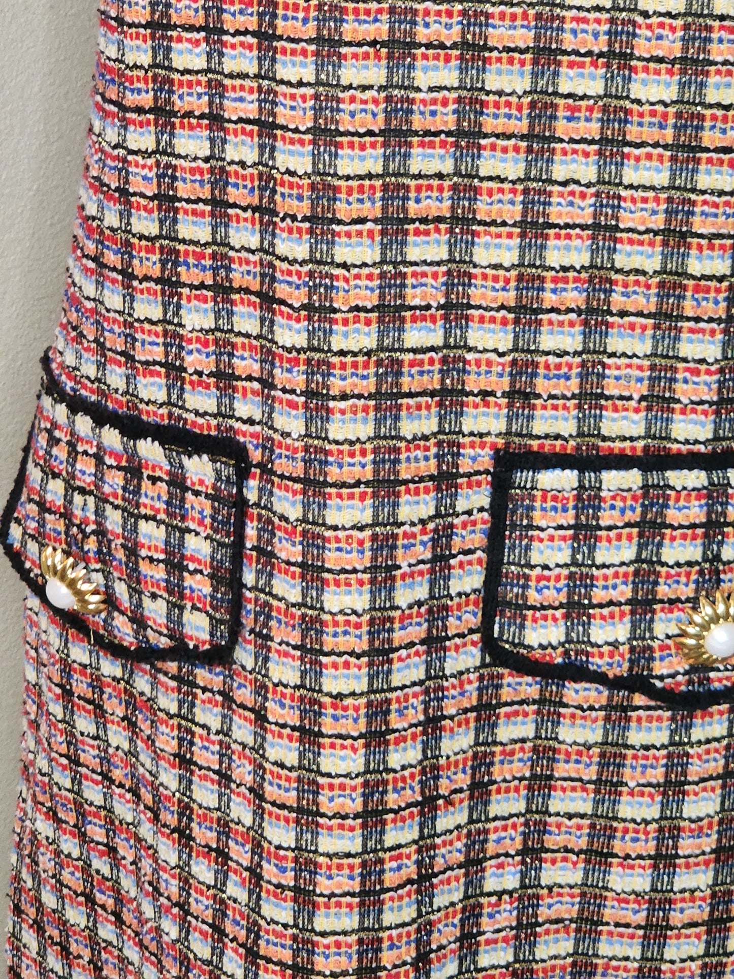 Zara Basic Plaid Sheath Dress with Pearl and Gold Buttons