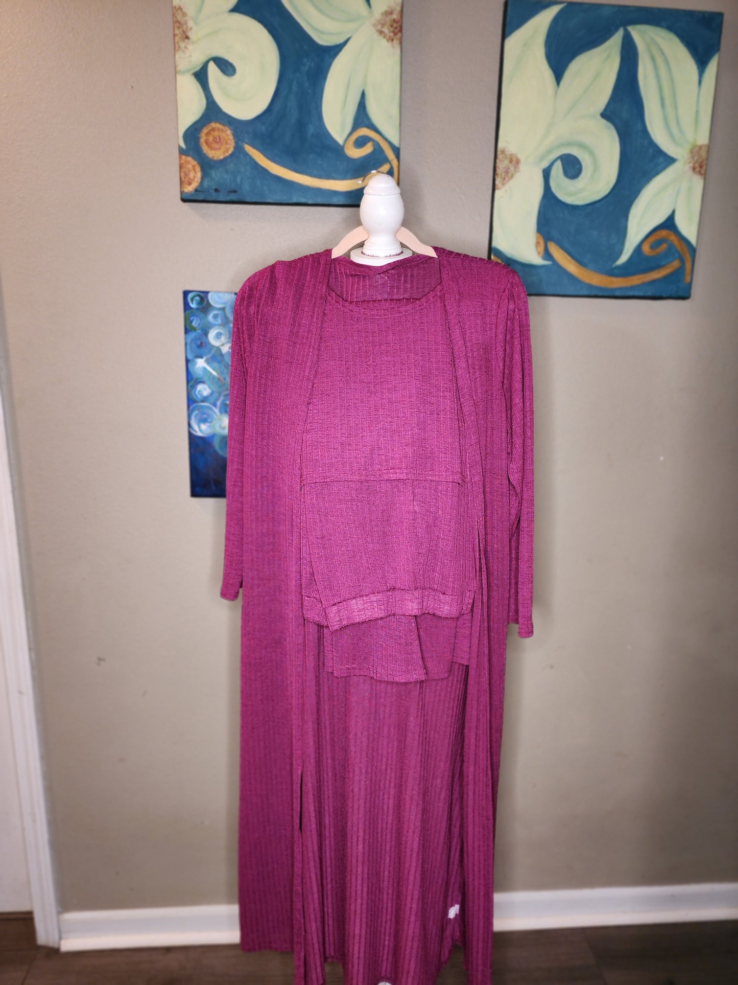 Magenta Ribbed 3 Pcs Set