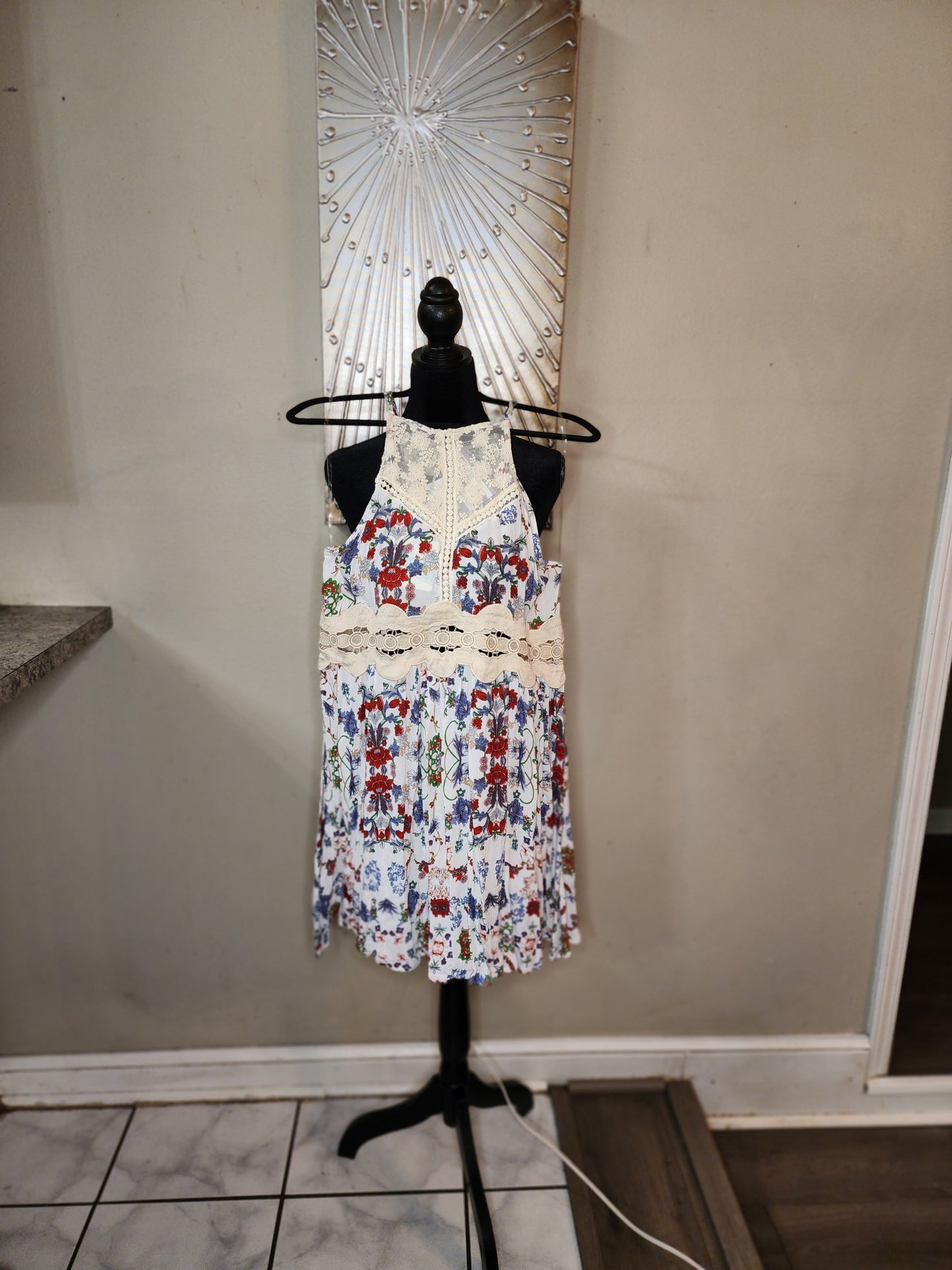 Umgee Lace and Floral Halter Dress