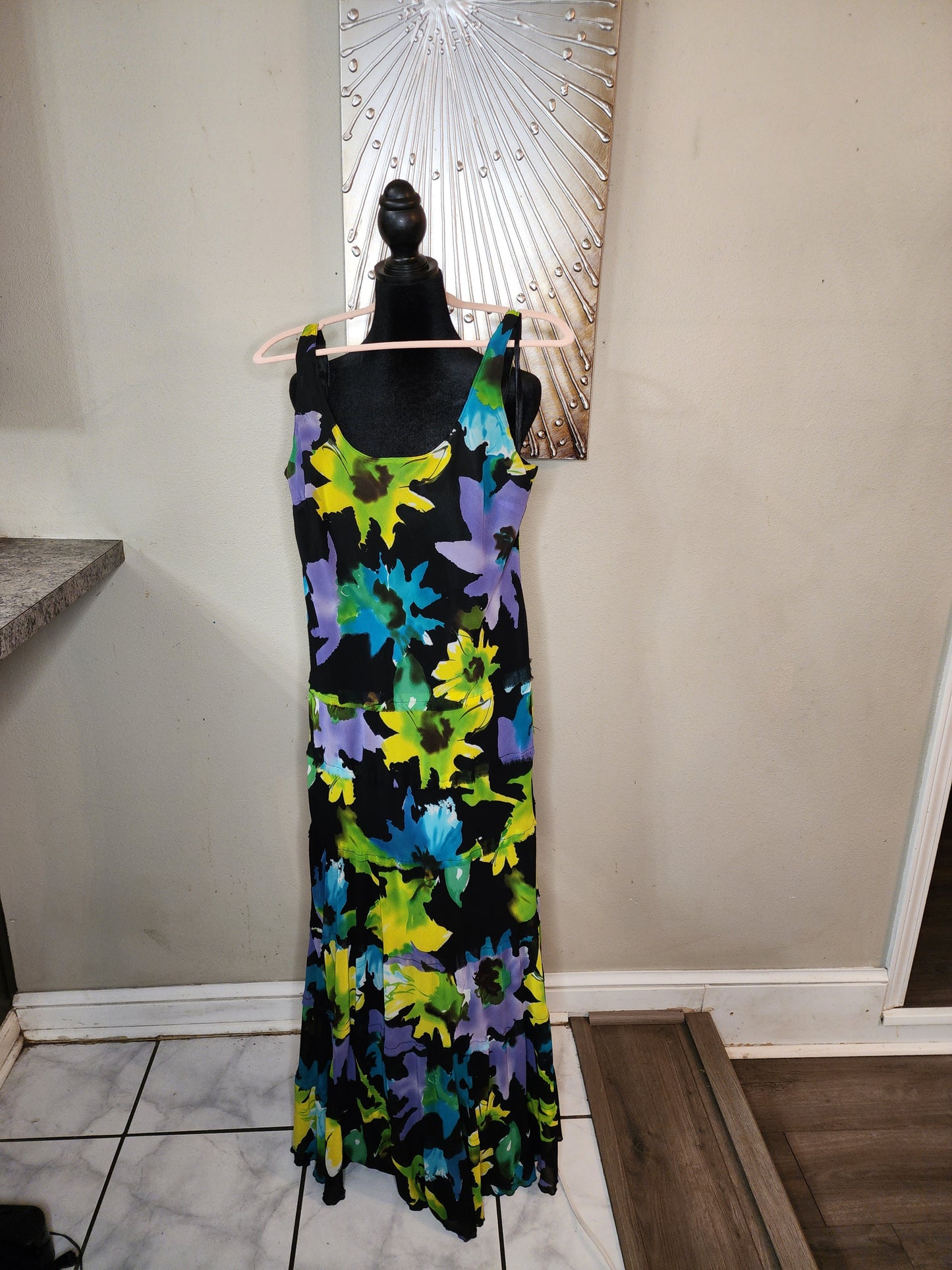 Jones New York Black Floral Print Layered Maxi Dress