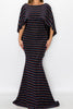 Glitter Backless Stripped Gown with Flap