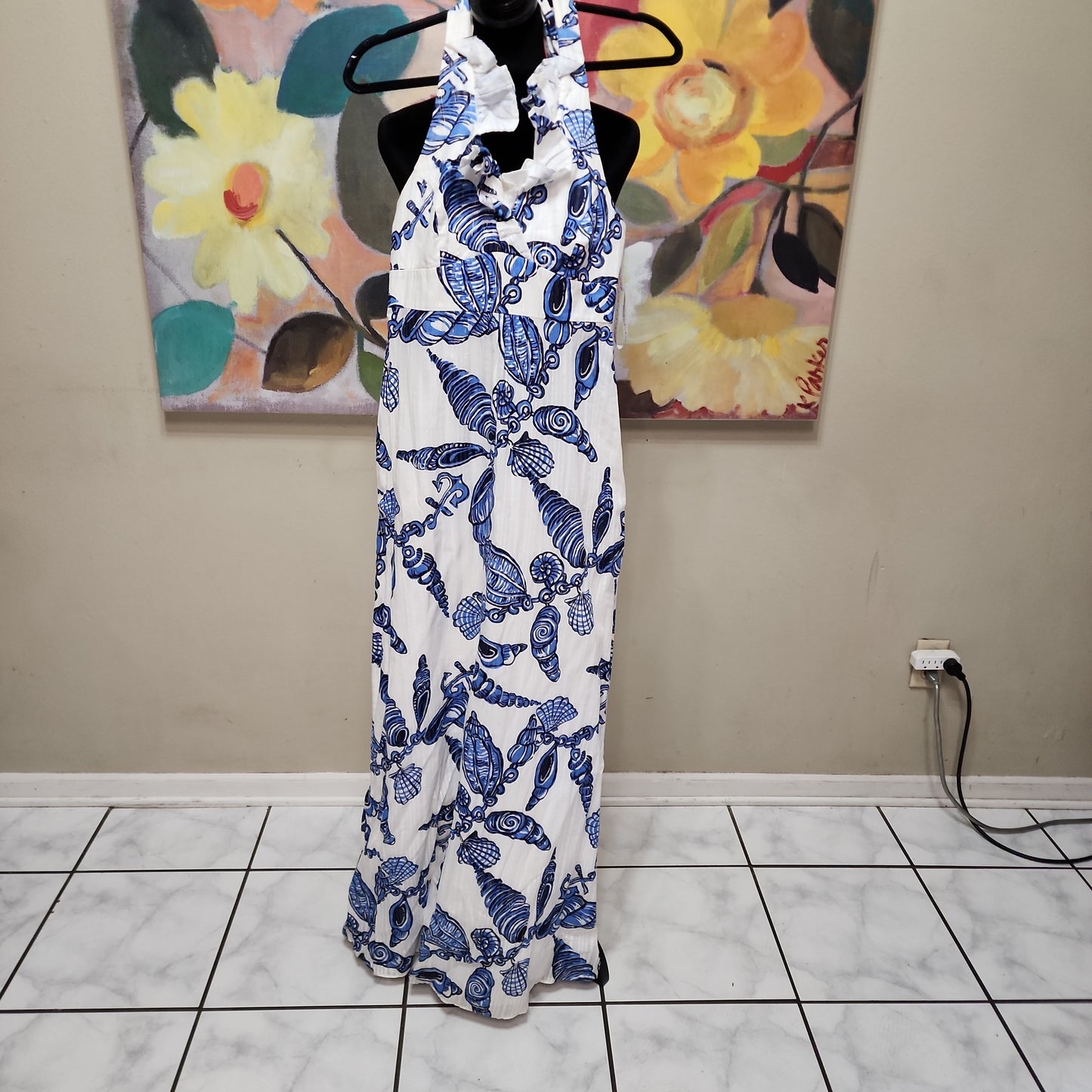 Lilly Pulitzer Nautical Halter Maxi Dress with Ruffle
