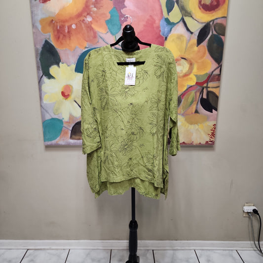 Mosaic Pistachio Green Linen Floral Print Top