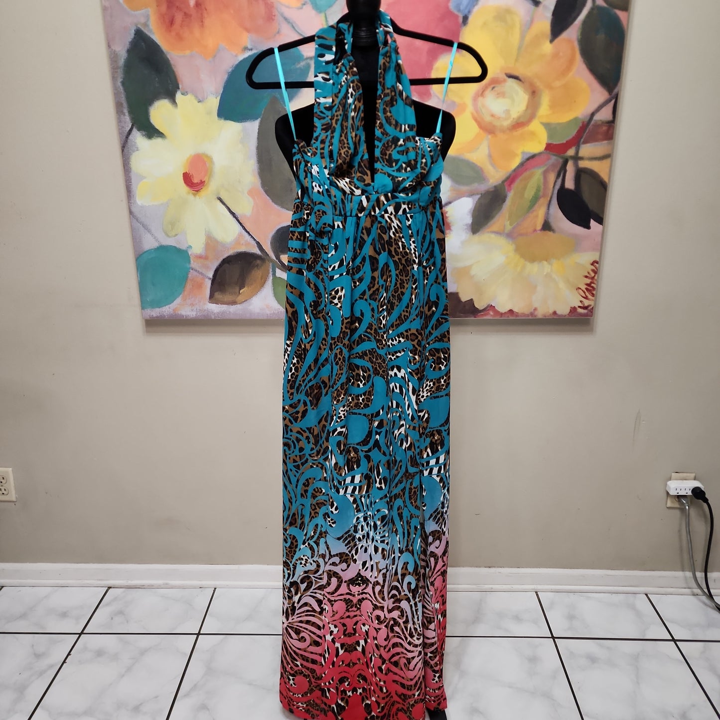 Banjul Animal Print Halter Maxi Dress