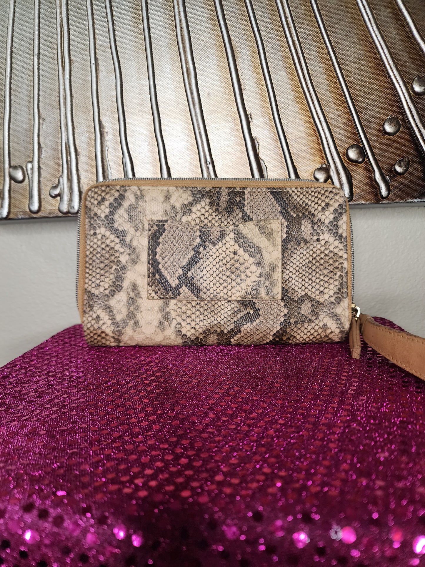 Faux Leather Snakeskin Wristlet