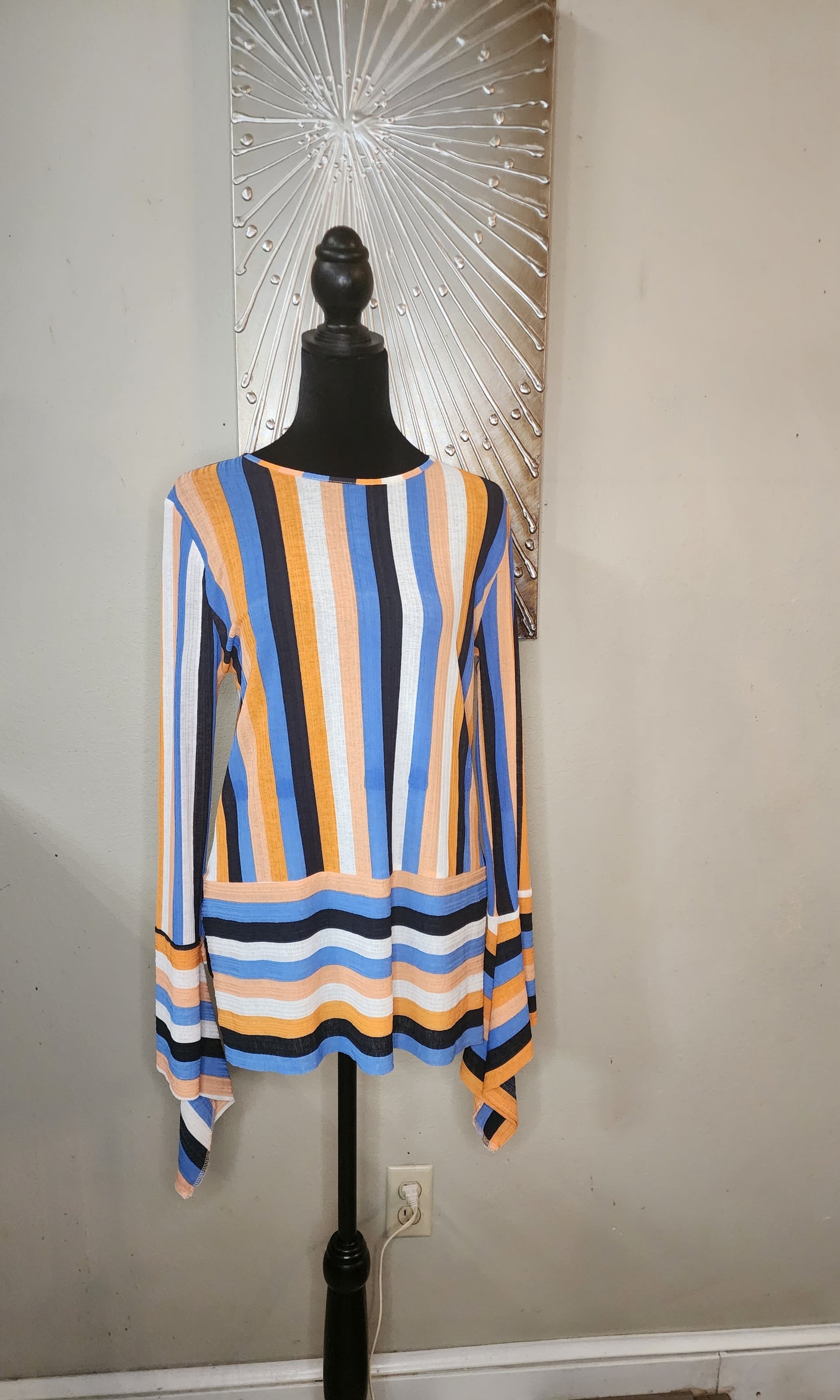 Zara Striped Long Sleeve Blouse (Orange, Peach, Navy and White)