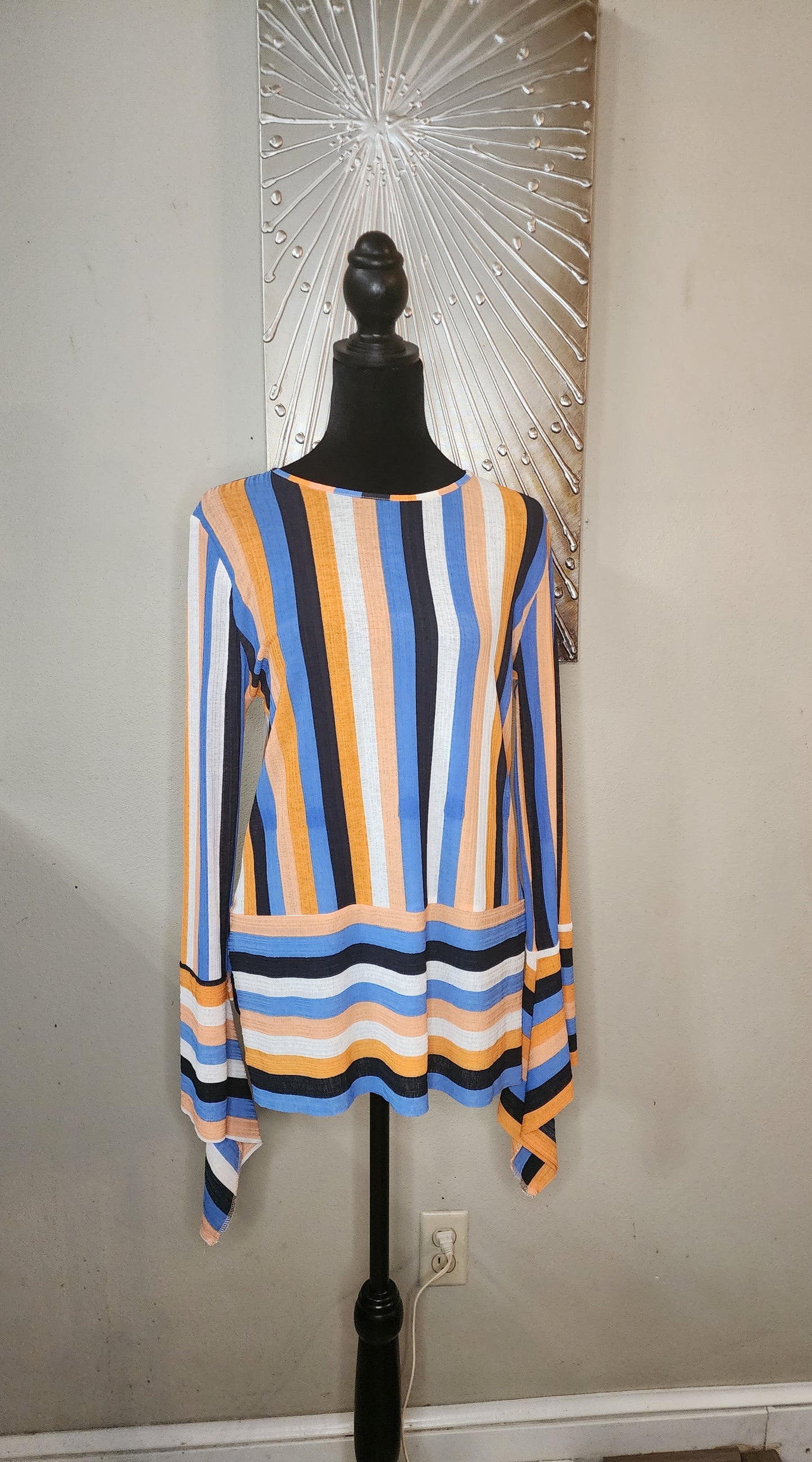 Zara Striped Long Sleeve Blouse (Orange, Peach, Navy and White)