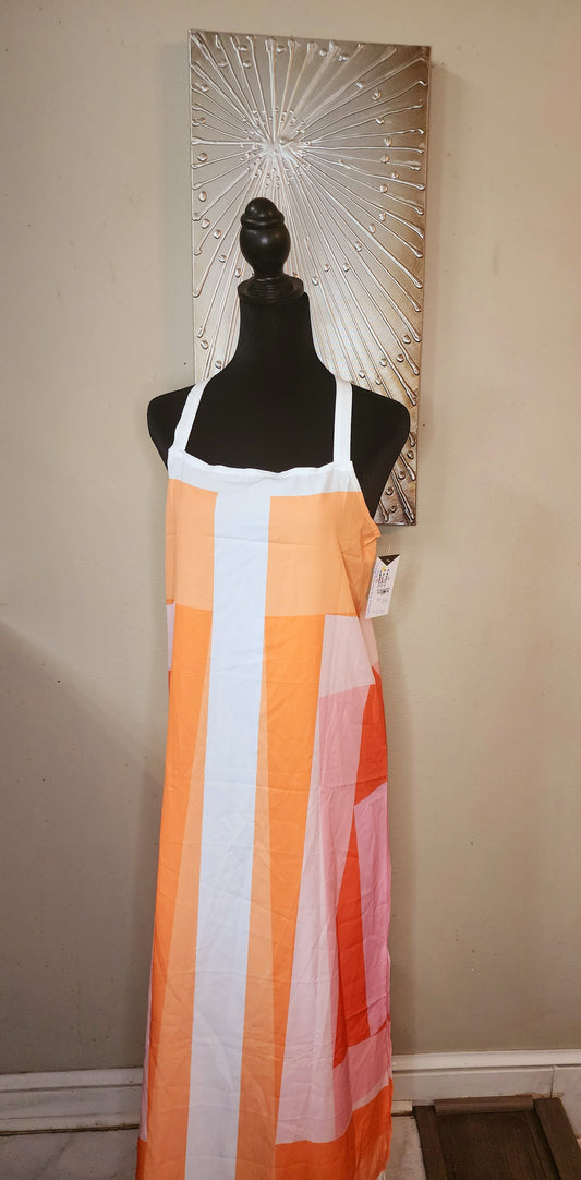 Maxi Color Block Dress in Orange, White, Pink and Peach