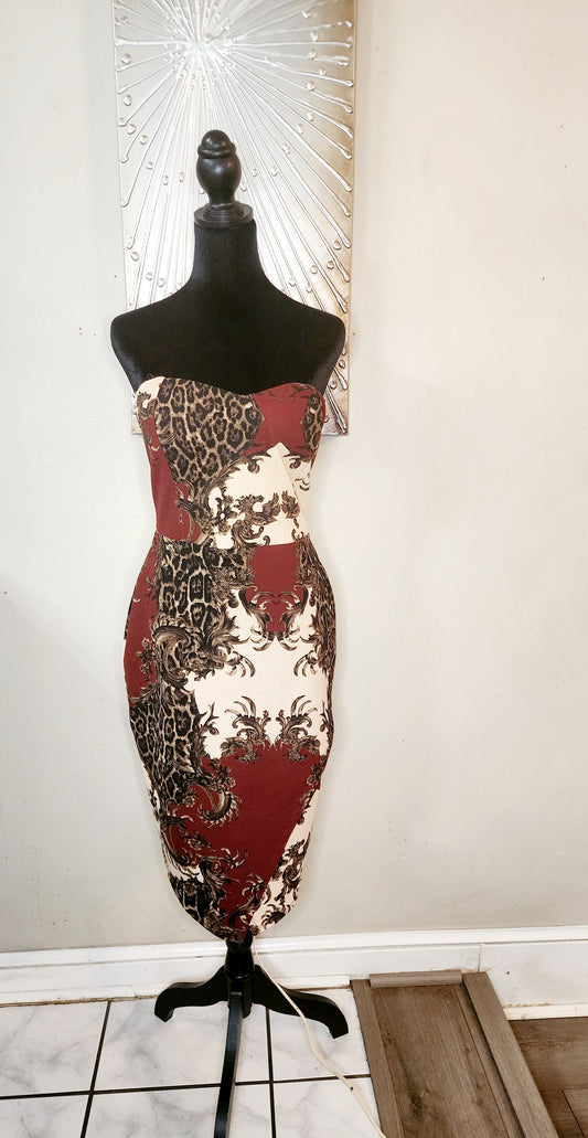 Beware! Baroque Print Strapless Dress