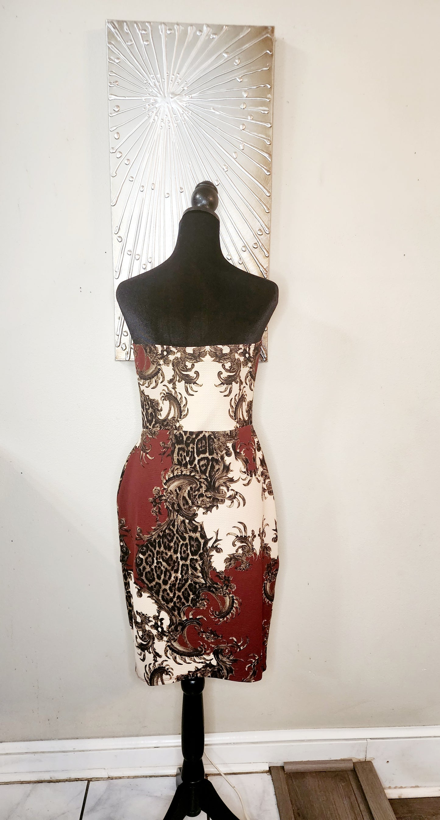 Beware! Baroque Print Strapless Dress