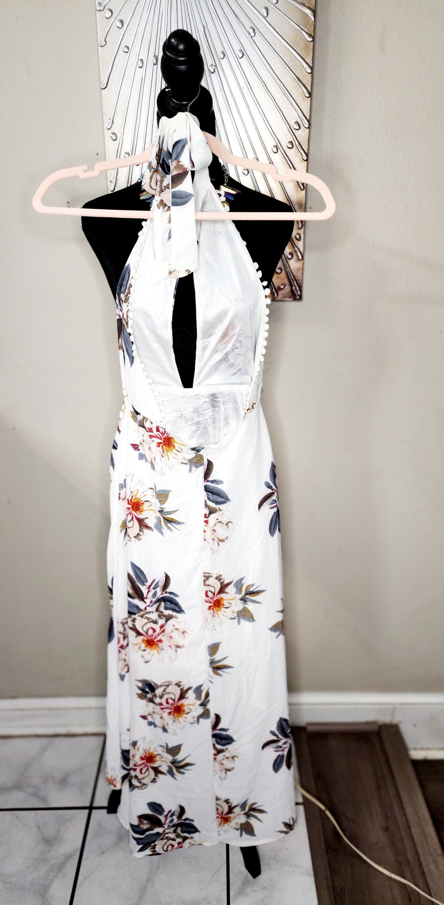 White Floral High Low Halter Dress