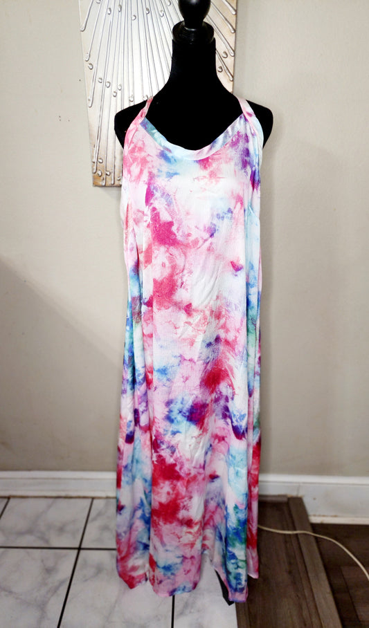 Lula Roe Colorful Maxi Dress (Pink, Blue and White)