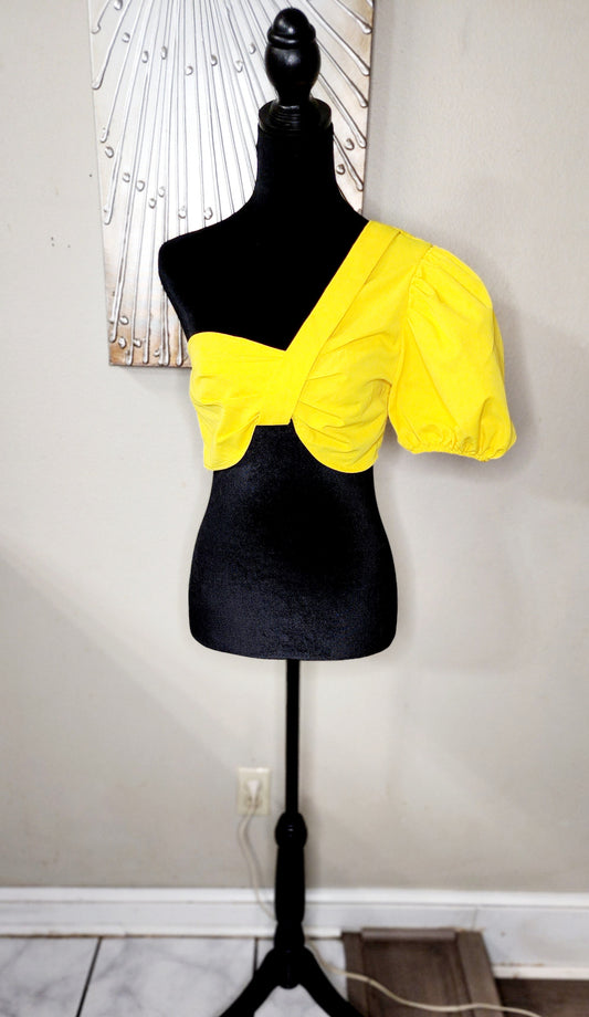Shein Yellow One Shoulder Crop Top