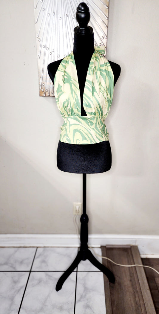 Shein Green and Yellow Halter Crop Top