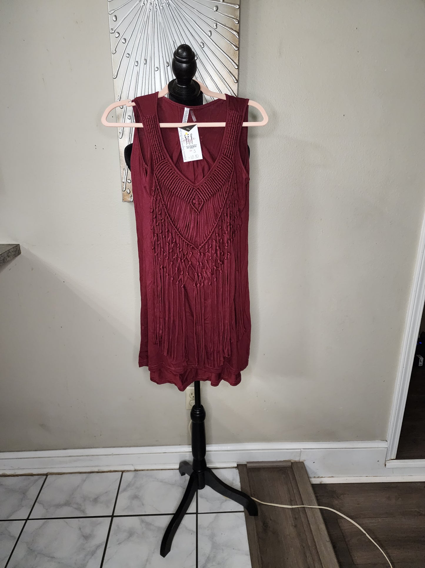 Monoreno Burgundy Fringe Mini Dress