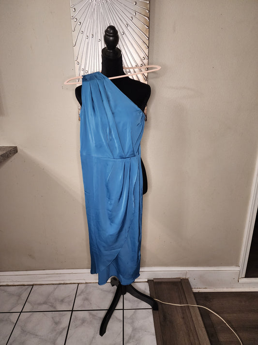 Pretty Garden Teal One Shoulder Dress